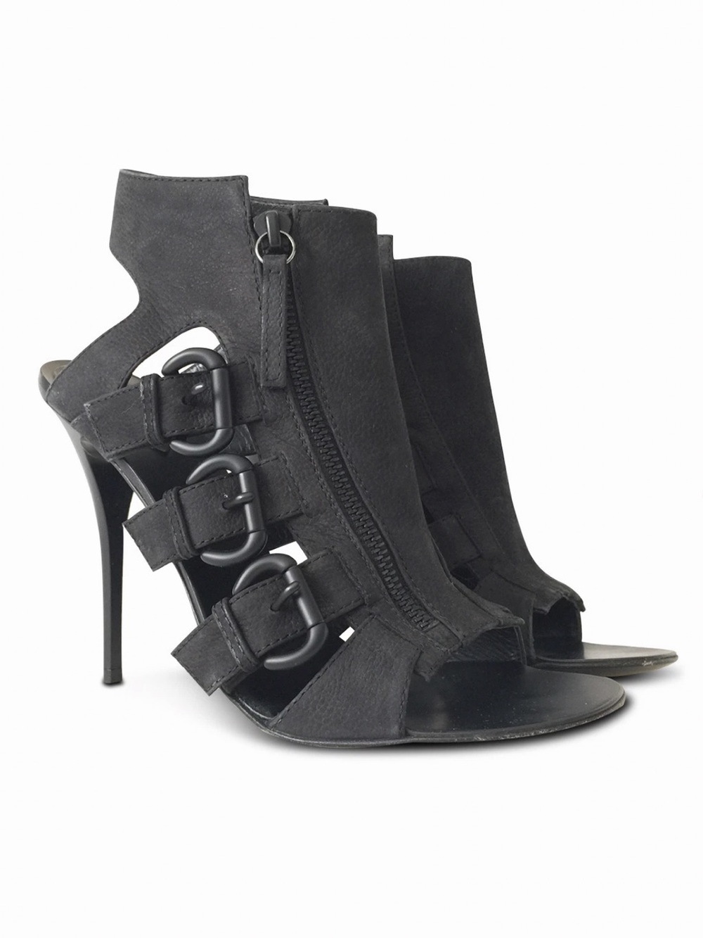 Giuseppe Zanotti Black Nubuck Cage Open Toe Heeled Sandals, Size 36